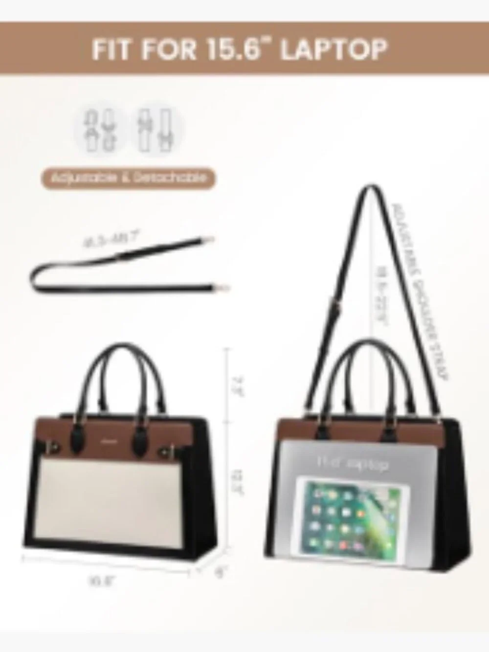 Waterproof PU Leather Laptop Tote Bag for Women 15.6 Inch Work Business